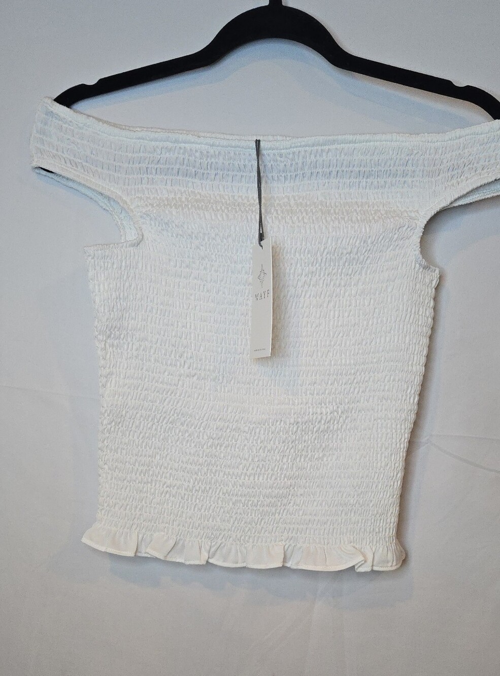 NWT Wayf White Smocked Off Shoulder Fitted Top Small